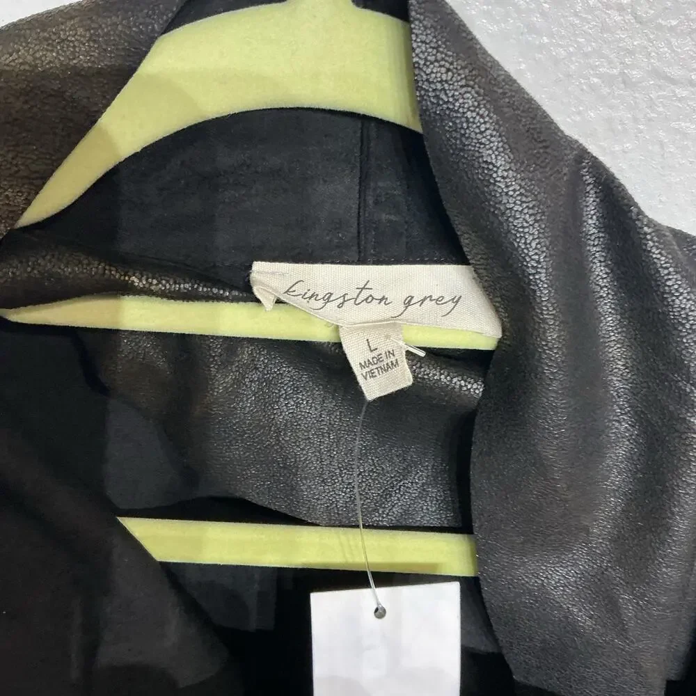 Kingston Grey Black Faux Leather Moto Jacket Sz L NWT